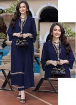 Georgette Navy Blue Eid Wear Embroidery Work Pakistani Suit